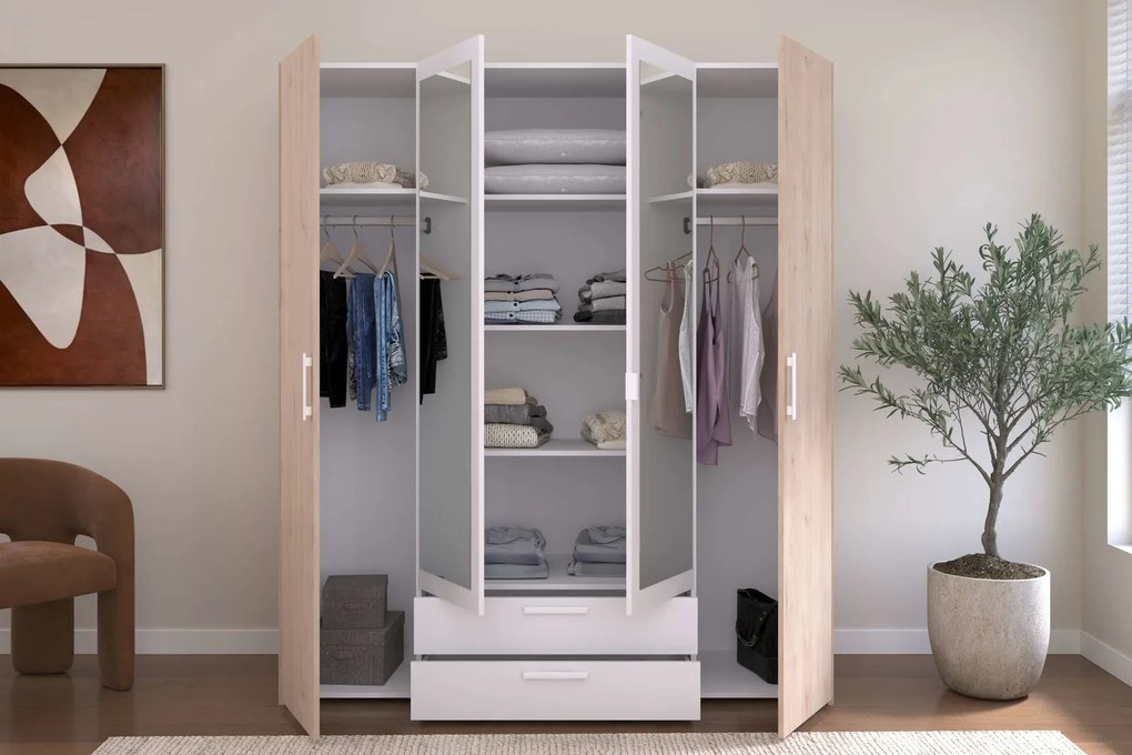 Гардероб Dorm 4-door с огледало-Сонома - бял