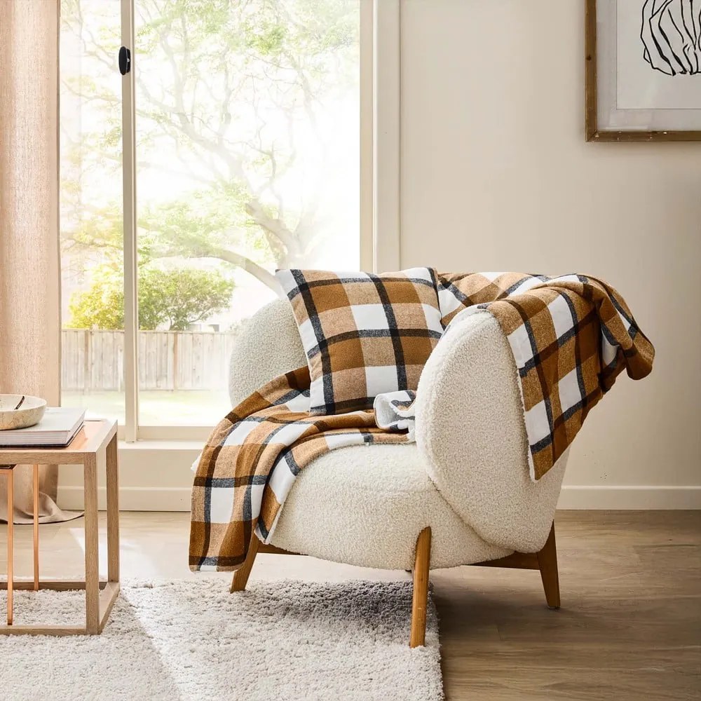 Кафяво одеяло от шерпа 125x150 cm Ecossais – douceur d'intérieur