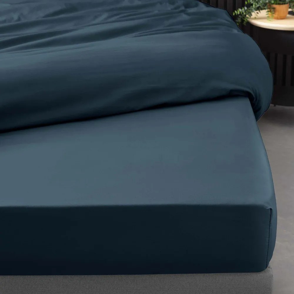 Тъмносин еластичен чаршаф от памук перкал 160x200 cm Percaline – douceur d'intérieur