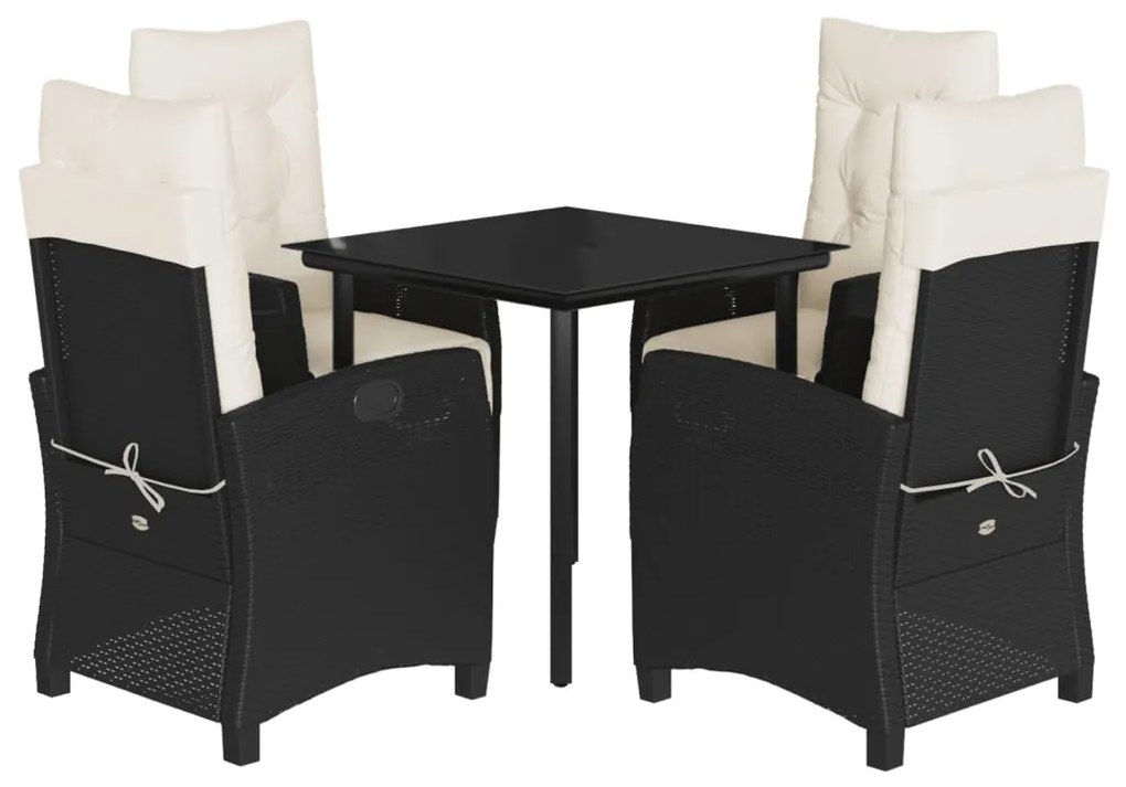 3212954 vidaXL Градински трапезен комплект възглавници 5 части черен полиратан