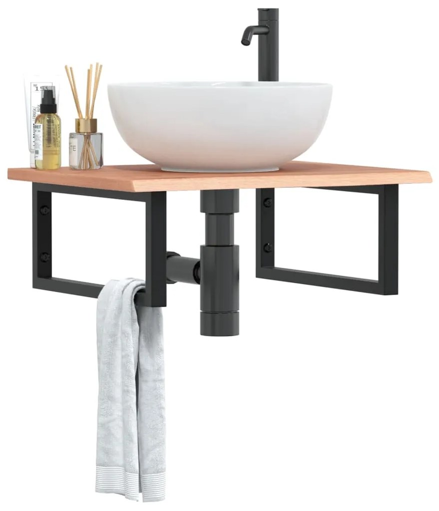 3302605 vidaXL Стенен рафт за мивка, стомана и масивно дърво дъб