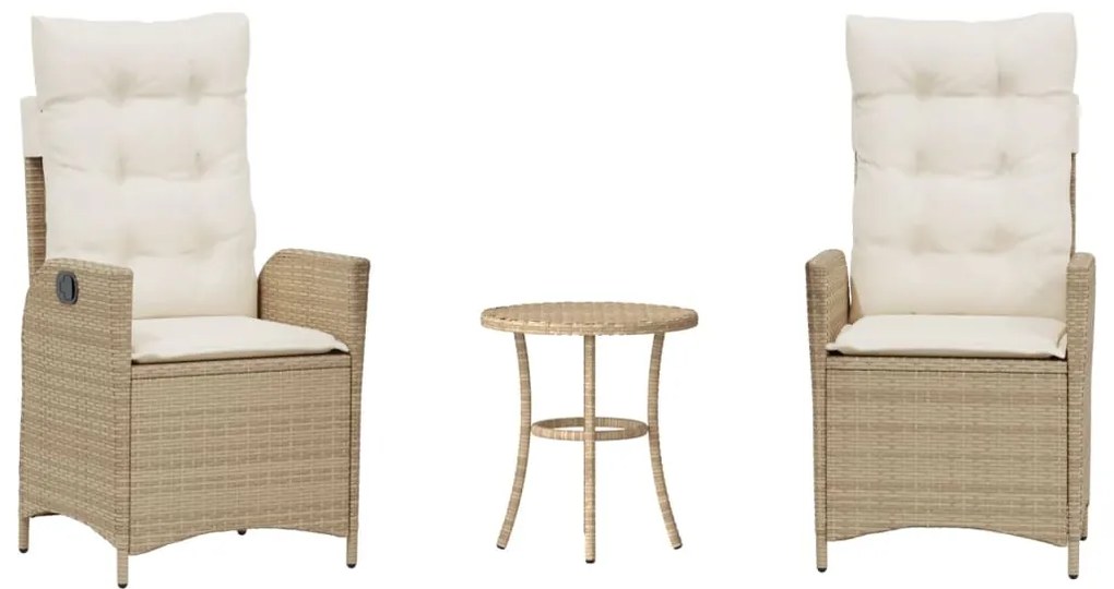 365276 vidaXL Бистро комплект с възглавници 3 части бежов полиратан