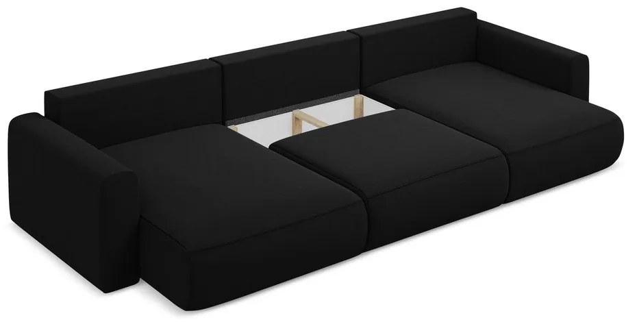 Черен кадифен разтегателен ъглов диван с място за съхранение (U форма) Kapua – Makamii