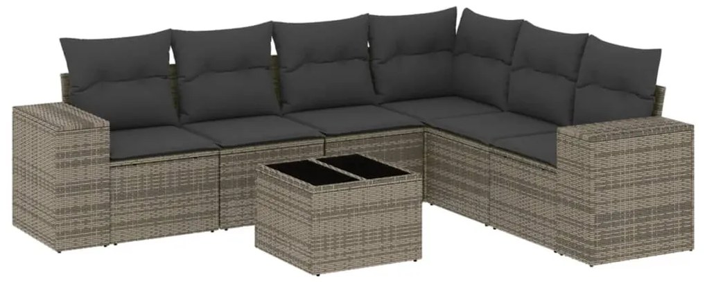 3254957 vidaXL Градински диван с възглавници, 7 части, полиратан, сив