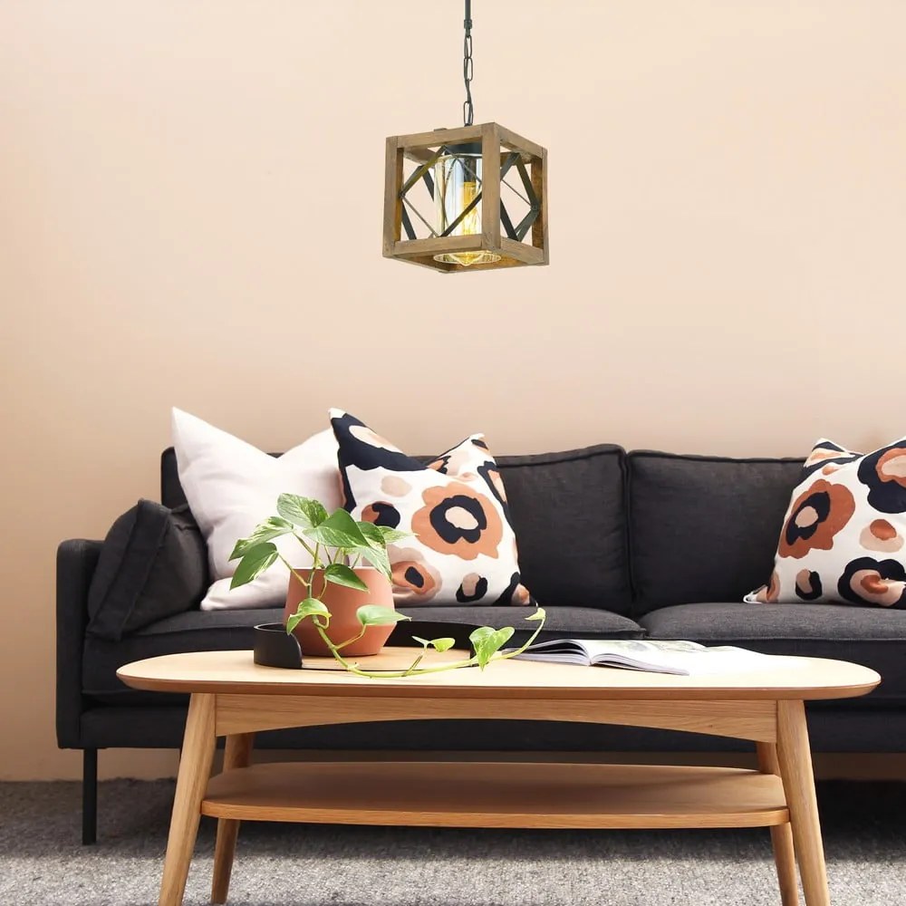 Кафяво висящо осветително тяло с дървен абажур/с метален абажур Zikzak Cam – Opviq lights