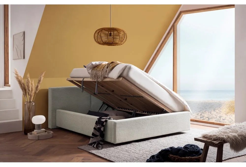 Бежово двойно легло 140x200 cm тапицирано с място за съхранение с включена подматрачна рамка Cube – Meise Möbel