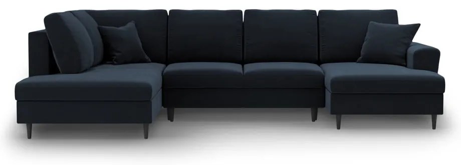 Тъмносин кадифен разтегателен ъглов диван с място за съхранение (ляв ъгъл/U форма) Kyoto – Cosmopolitan Design