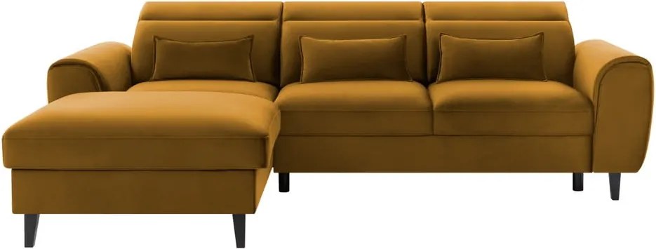Жълт кадифен разтегателен ъглов диван с място за съхранение (ляв ъгъл) Foble – ELTAP