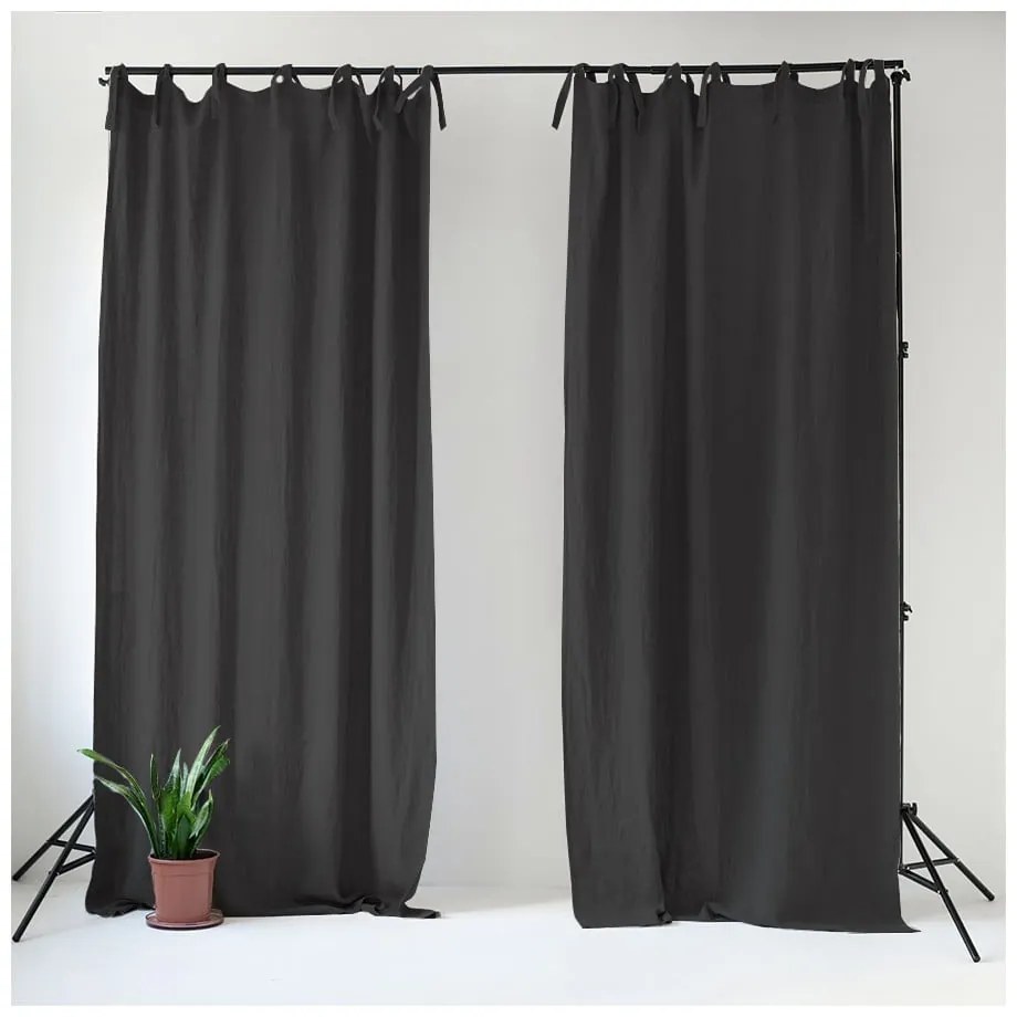 Тъмносива ленена завеса с примки Night Time, 250 x 140 cm - Linen Tales