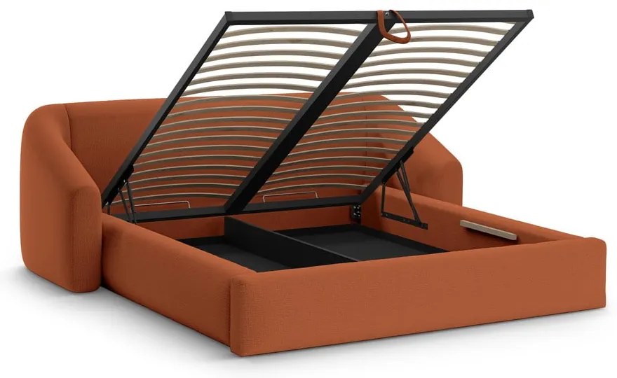 Двойно легло 160x200 cm тапицирано с място за съхранение с включена подматрачна рамка в тухлен цвят Campi – Cosmopolitan Design