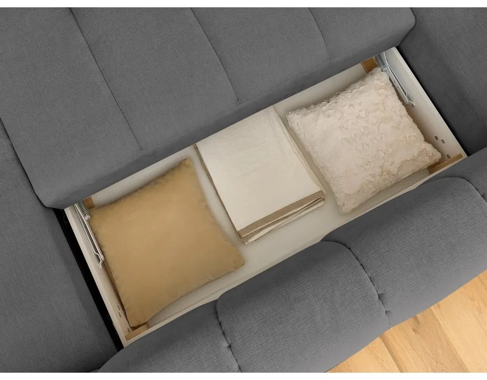 Тъмносив сгъваем/с място за съхранение ъглов диван (ляв ъгъл/U форма) Fuji – Bobochic Paris