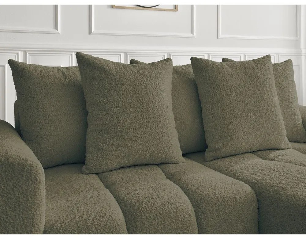 Сгъваем/с място за съхранение ъглов диван от прежда с примки от букле в цвят каки (десен ъгъл) Roxelane – Bobochic Paris