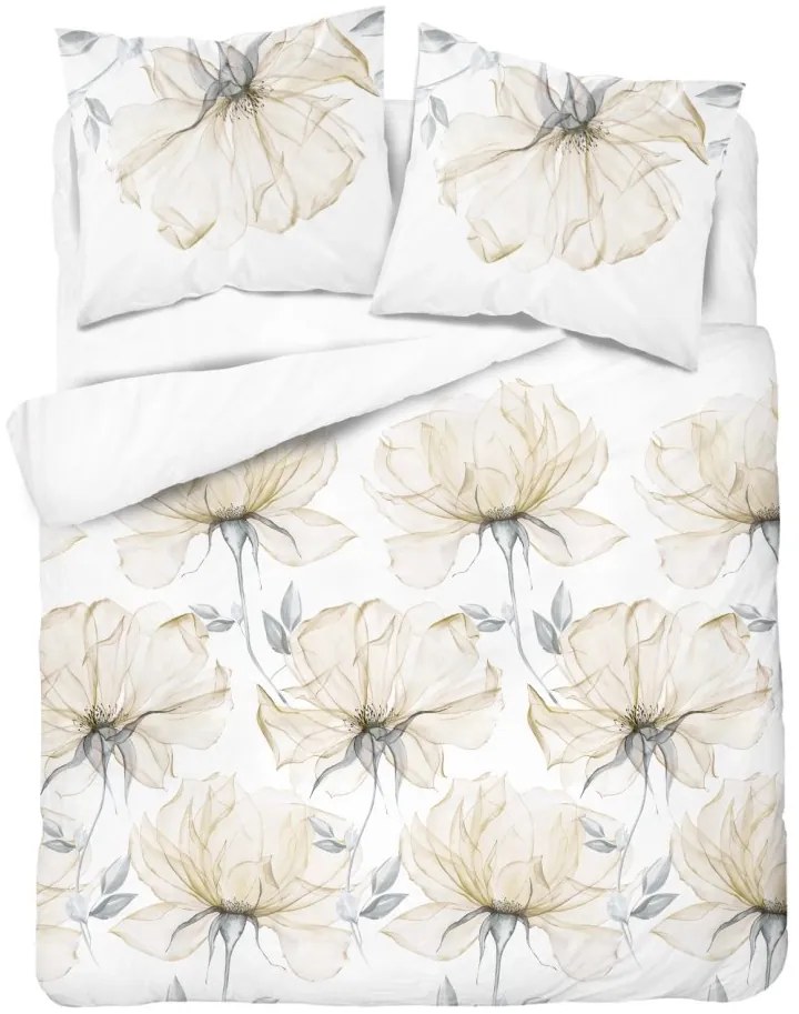 Дишащо памучно спално бельо с бежови цветя 2 части: 1 бр. 140x200 + 1 бр. 70x80