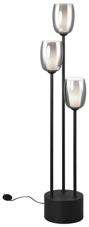 Подова лампа със стъклен абажур в черно и сребристо (височина 140 cm) Barret - Trio Select