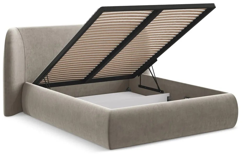 Двойно кафяво-сиво тапицирано легло м ьцз с място за съхранение и включена подматрачна рамка 140x200 cm Hauke – Makamii