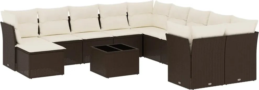 3250462 vidaXL Градински комплект диван с възглавници 12 части кафяв полиратан