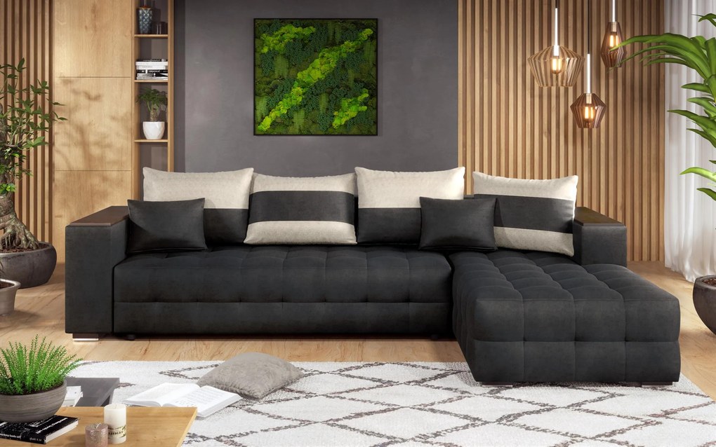 Разтегателен ъглов диван с подлакътник етажерка Мелвин