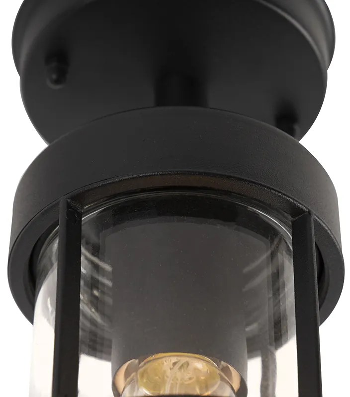 Рустикална външна таванна лампа черна със стъкло IP44 - Elza