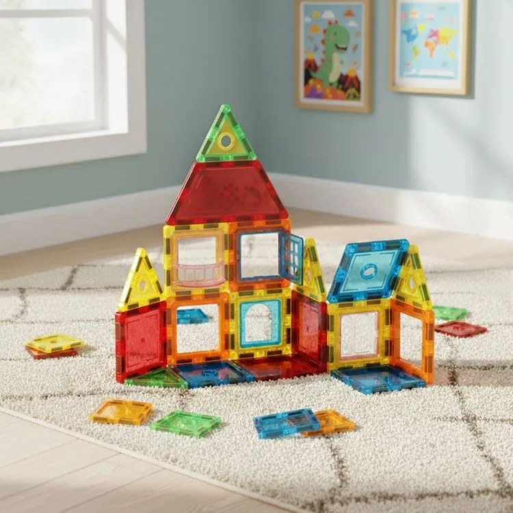 Магнитен комплект за строителство за деца - комплект от 130 части с цветни магнитни кубчета