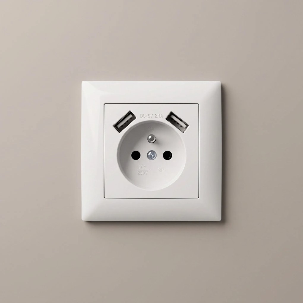 Единичен контакт със заземяване + 2x USB-A OSTE JNH003-G White