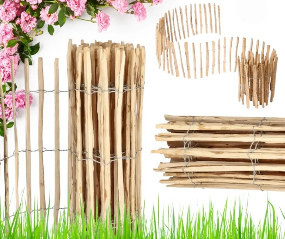 Градинска ограда от цепени лешникови пръчки, оплетени на тел 100 x 500 cm