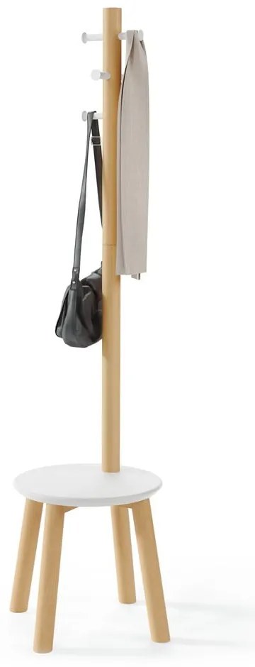 Бяла дървена закачалка от естествен каучук Pillar - Umbra