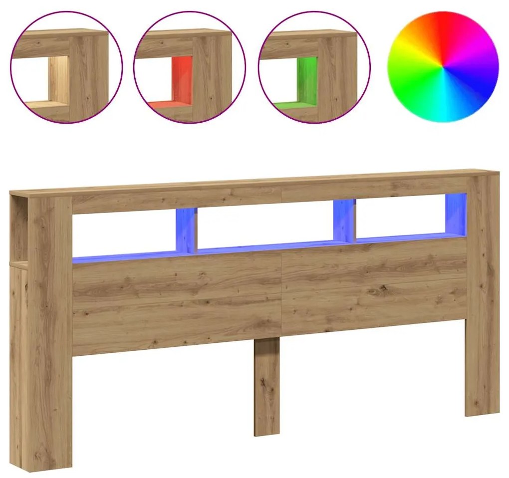 857695 vidaXL LED табла за глава Artisan Инженерна дървесина