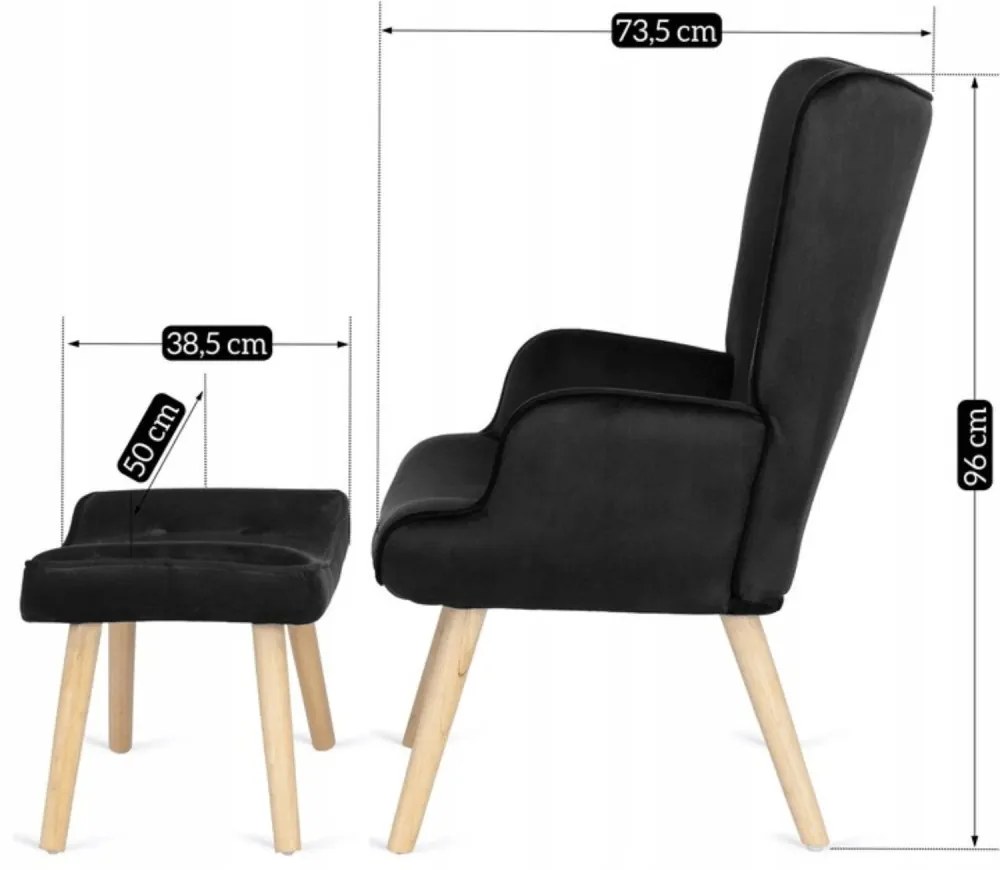 Удобен релаксиращ фотьойл с подложка за крака LOZANO - черен