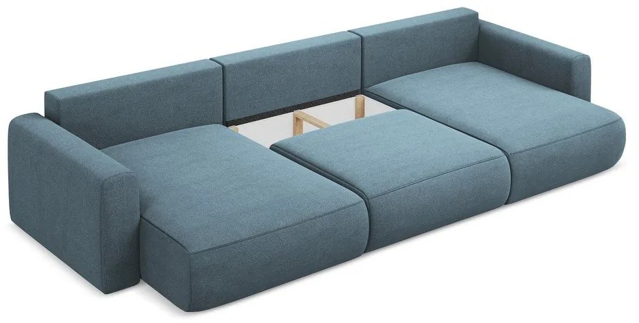 Светлосин разтегателен ъглов диван с място за съхранение (U форма) Kapua – Makamii