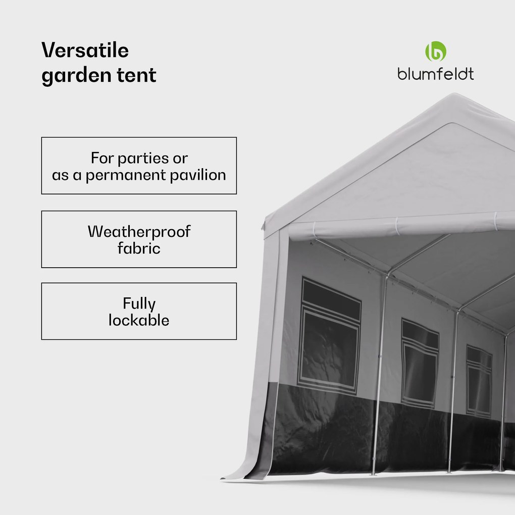 Blumfeldt Party Haven, палатка, 598 x 296 x 280 cm, устойчива на атмосферни влияния, стоманена рамка, лесна за сглобяване, със странични стени