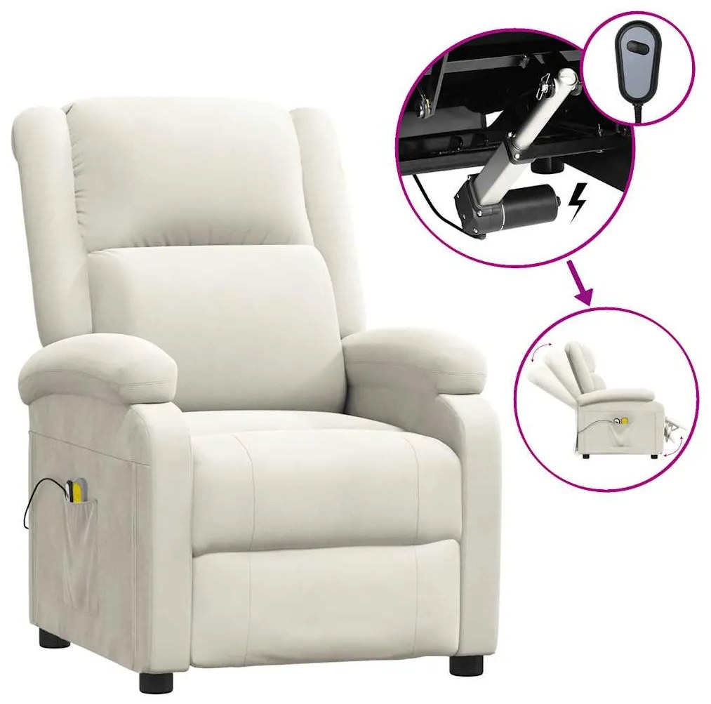 3098413 vidaXL Електрически масажен стол, кремав, кадифе