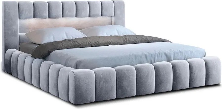 Светлосиво тапицирано двойно легло с място за съхранение и включена подматрачна рамка 140x200 cm Lamica – ELTAP