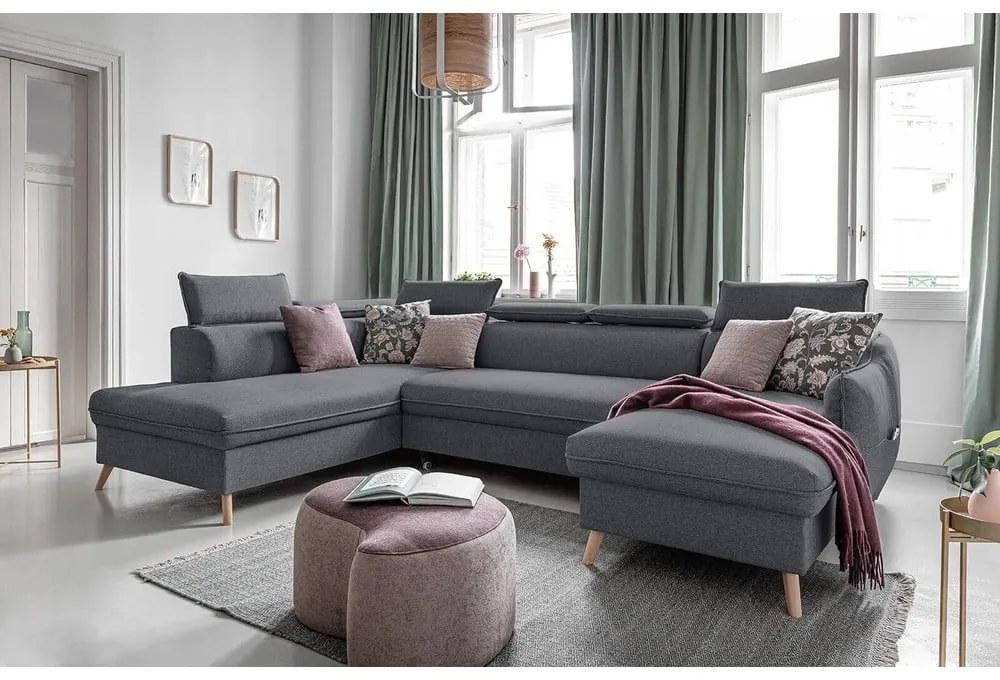 Тъмно сив U-образен разтегателен диван, ляв ъгъл Sweet Harmony - Miuform