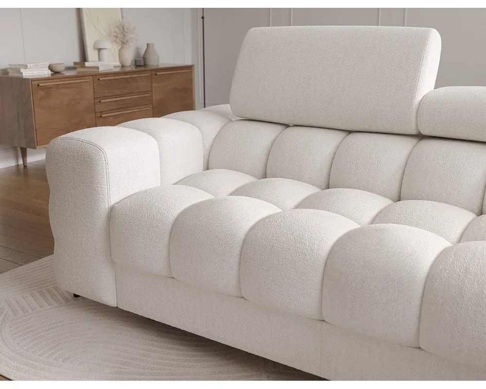 Кремав сгъваем/с място за съхранение ъглов диван от прежда с примки от букле (десен ъгъл) Felro – ELTAP