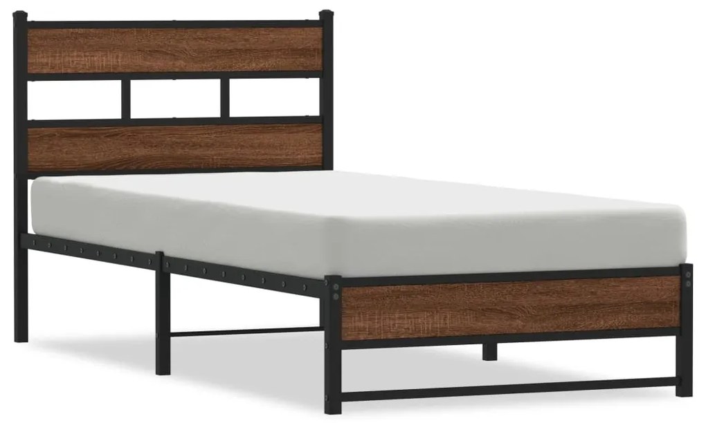 4017322 vidaXL Метална рамка за легло, без матрак, кафяв дъб, 107x203 см