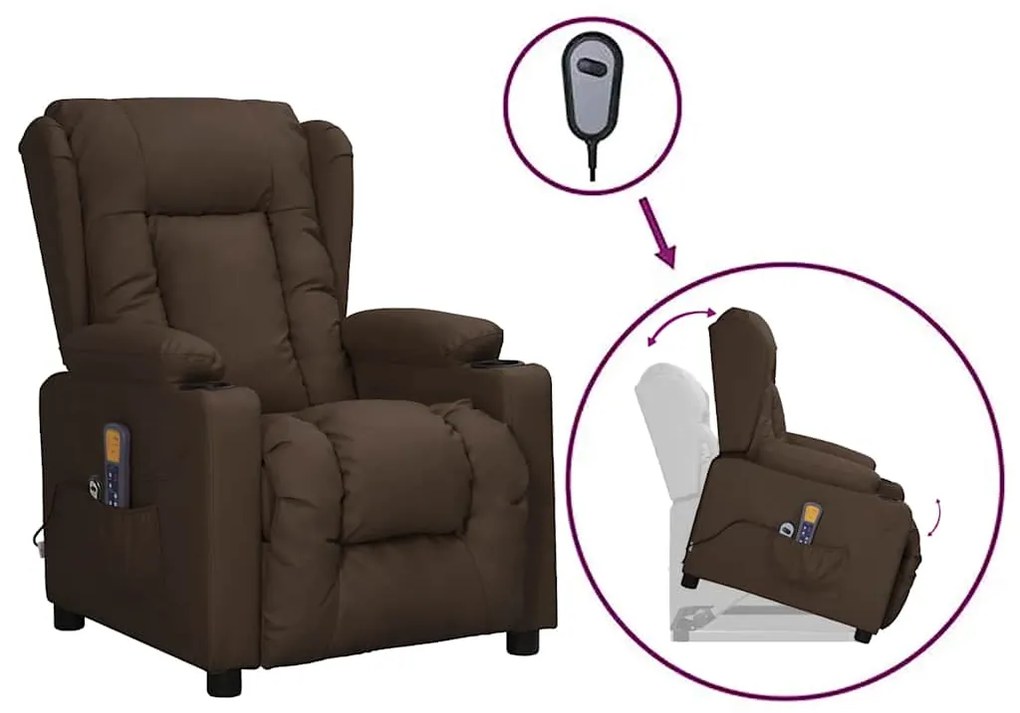 3093451 vidaXL Изправящ масажен стол, кафяв, изкуствена кожа