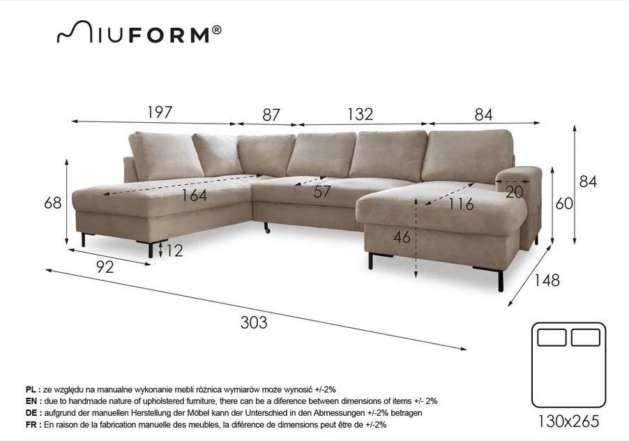 Кафяв разтегателен ъглов диван от рипсено кадифе (ляв ъгъл) Lofty Lilly – Miuform