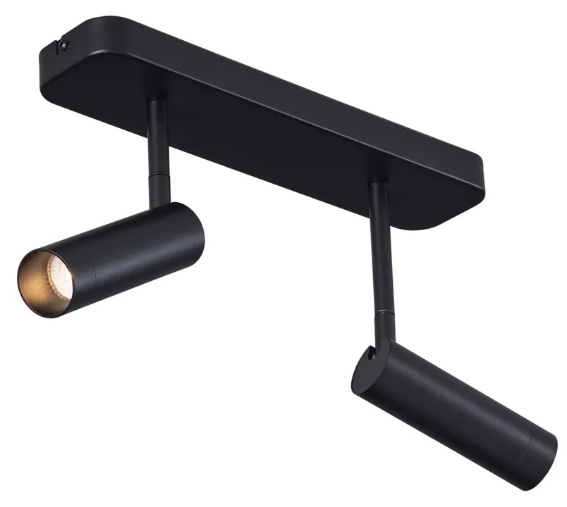 Заоблен таванен прожектор черен GU10 35mm 2-лампи Въртящ се и накланящ се - Kate