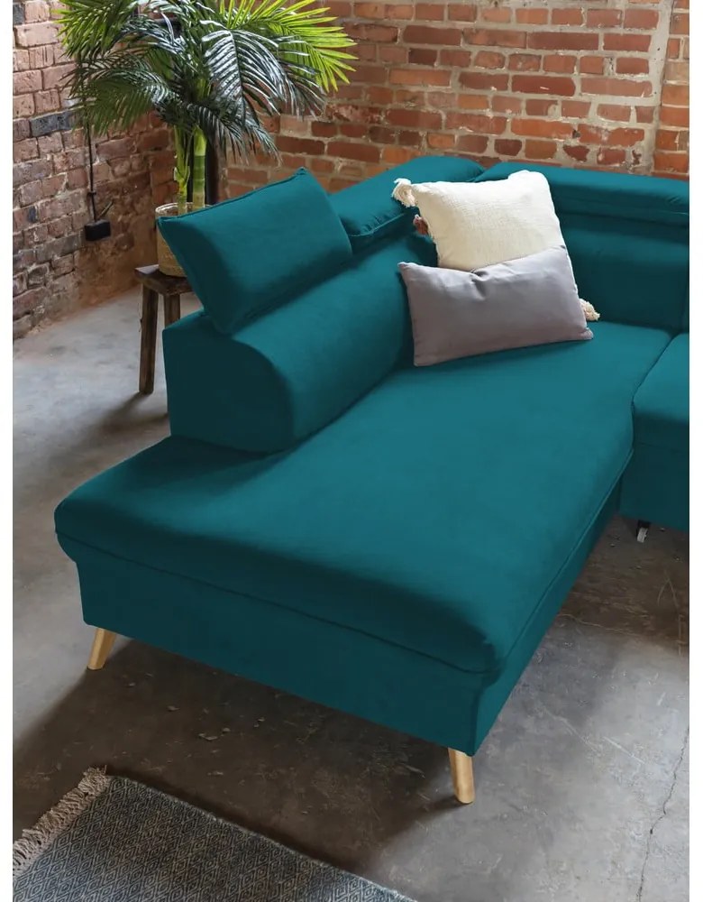 Тюркоазен кадифен U-образен ъглов диван (ляв ъгъл) Sweet Harmony - Miuform