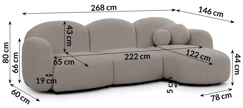 Сив ъглов диван от букле (десен ъгъл) Orbit – Ropez