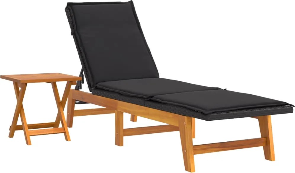 319724 vidaXL Шезлонг с масичка, полиратан и акациева дървесина масив