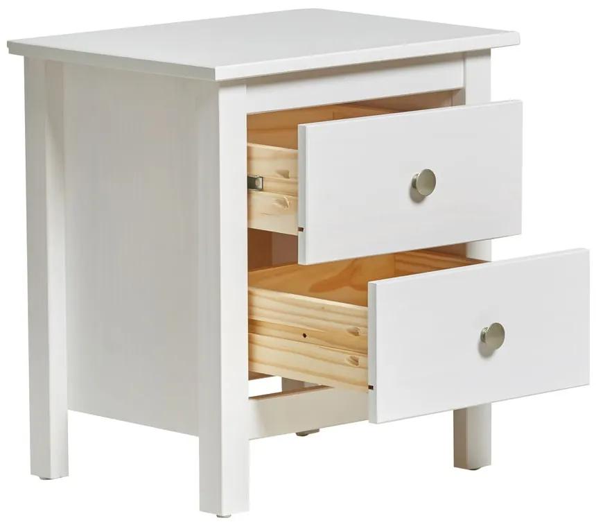 Бяло нощно шкафче от масивна борова дървесина с 2 чекмеджета Berna - Marckeric