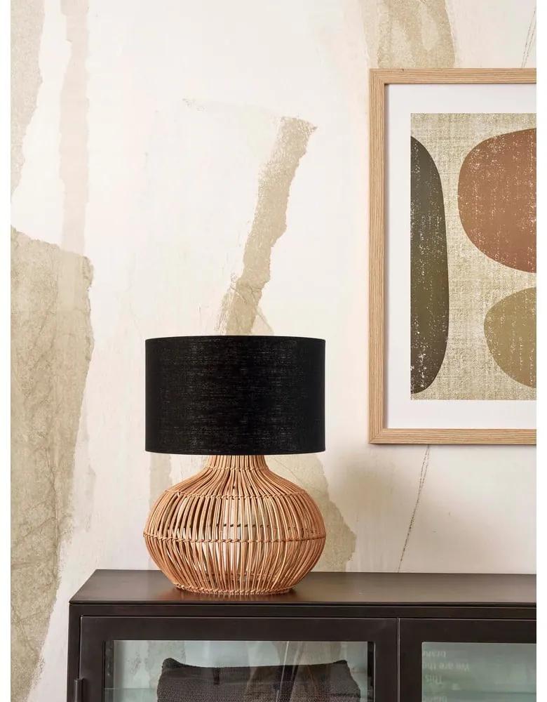 Настолна лампа с текстилен абажур в черен и естествен цвят (височина 48 cm) Kalahari - Good&amp;Mojo