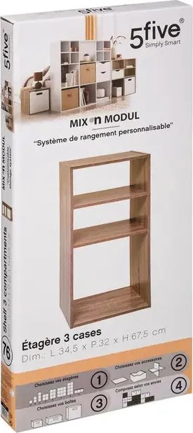 Рафт 5five Mix'n Modul, 2+1 отделение, MDF, 35x32x68 cm - Естествен