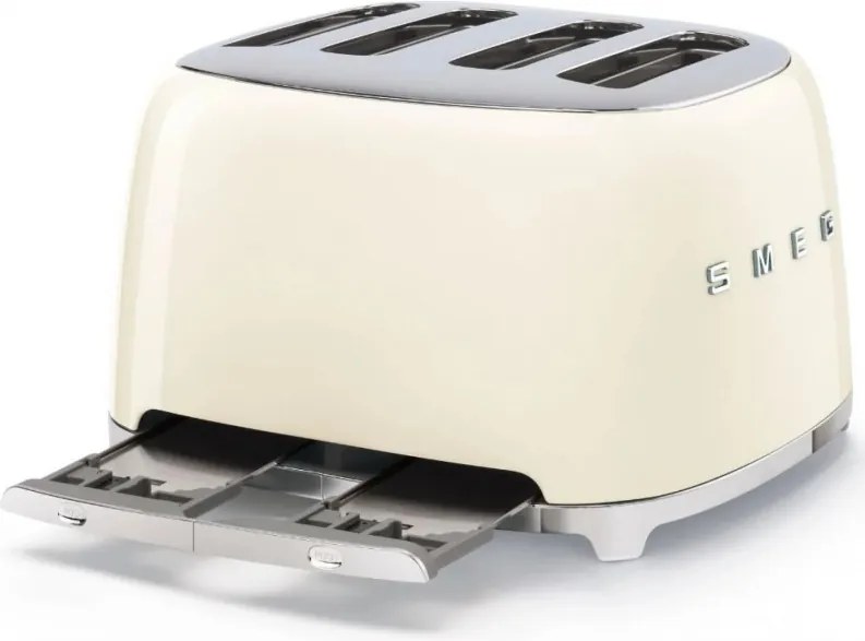 Тостер за хляб SMEG 50's Style TSF03CREU, 2000W, 4 филии, 6 нива, Тавичка за трохи, Вграден кабел, Неръждаема стомана, Кремав