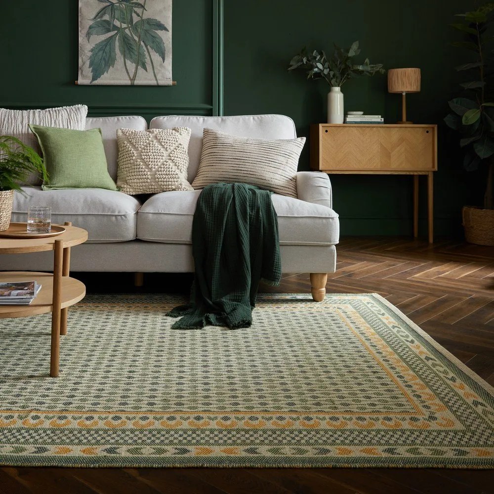 Зелен килим със смес от юта 200x290 cm Mara Jute Border – Flair Rugs