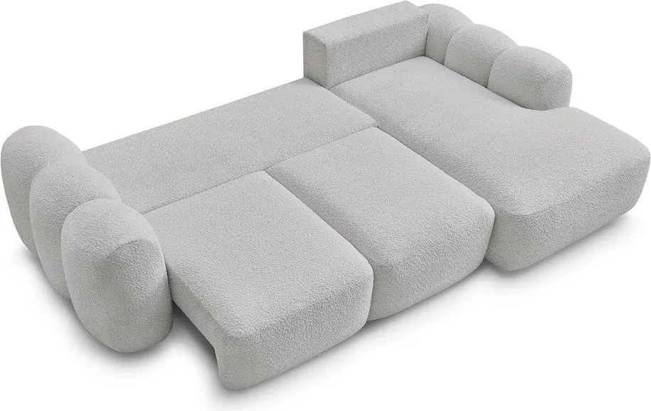 Светлосив сгъваем/с място за съхранение ъглов диван от прежда с примки от букле (десен ъгъл) Montaigne – Bobochic Paris