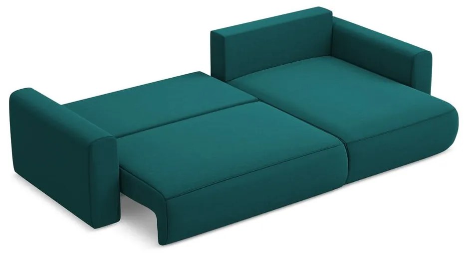 Тюркоазен кадифен разтегателен ъглов диван с място за съхранение (десен ъгъл) Kapua – Makamii