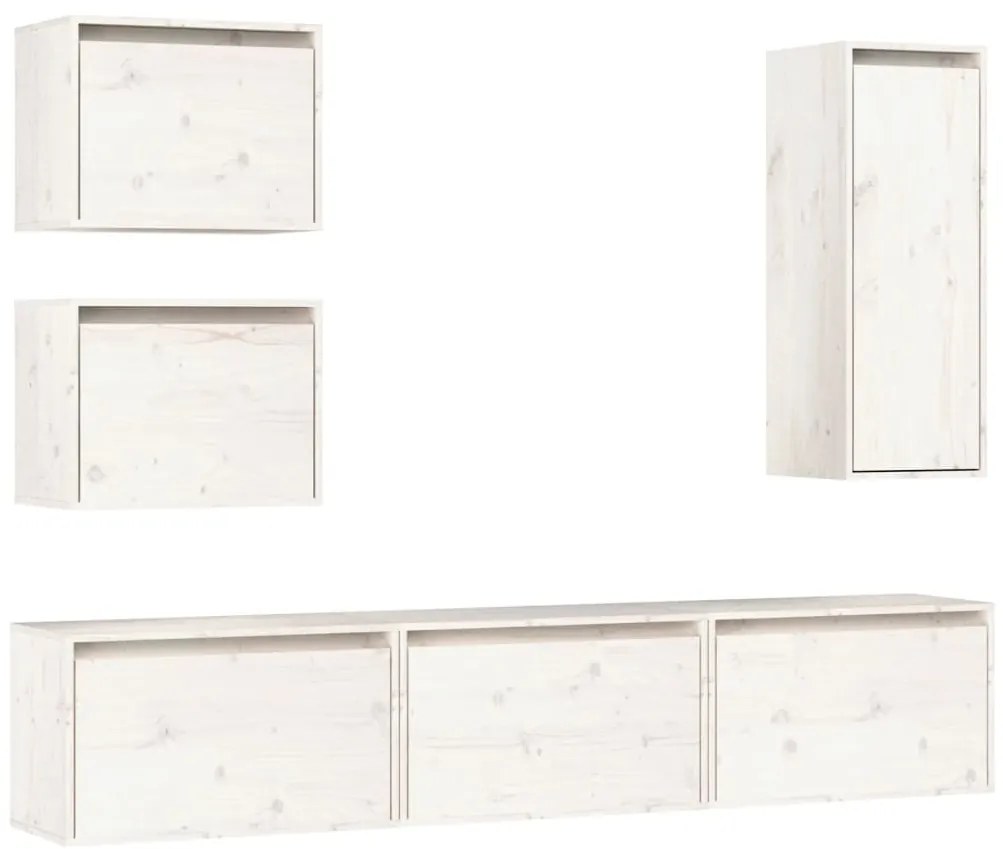 3100185 vidaXL ТВ шкафове, 6 бр, бели, бор масив