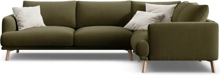 Зелен кадифен ъглов диван (десен ъгъл/L форма) Naomi – Micadoni